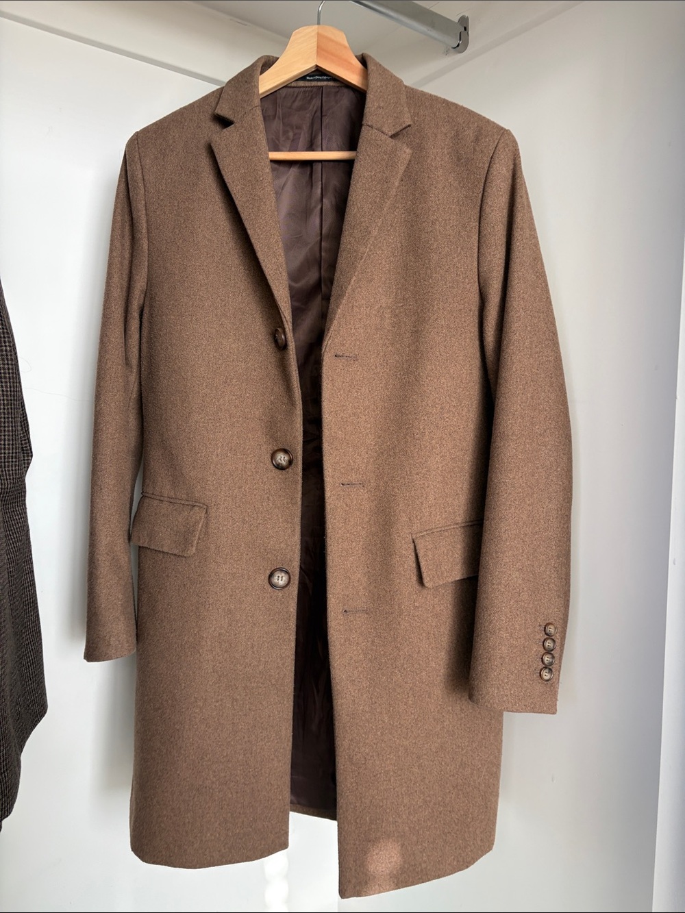 H&M Brown Single-Breasted Wool Blend Pea Coat